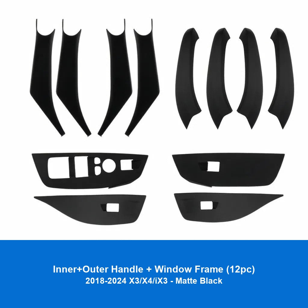 BMW door handle cover - 2018-2024 X3X4 iX3 [Inner + Outer Handle + Window Lift Button] Matte Black 12-Piece Set