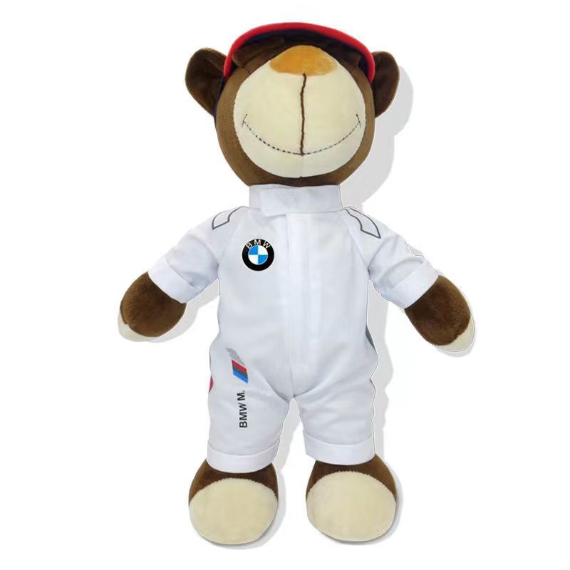 BMW M technician bear doll in white racing suit, standalone