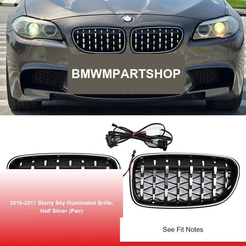 BMW 5 Series Grille - 2010-2017 Starry Sky Illuminated Grille, Half Silver (Pair)