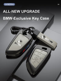BMW Leather Key Fob Case - Premium Alloy Cover with Keychain