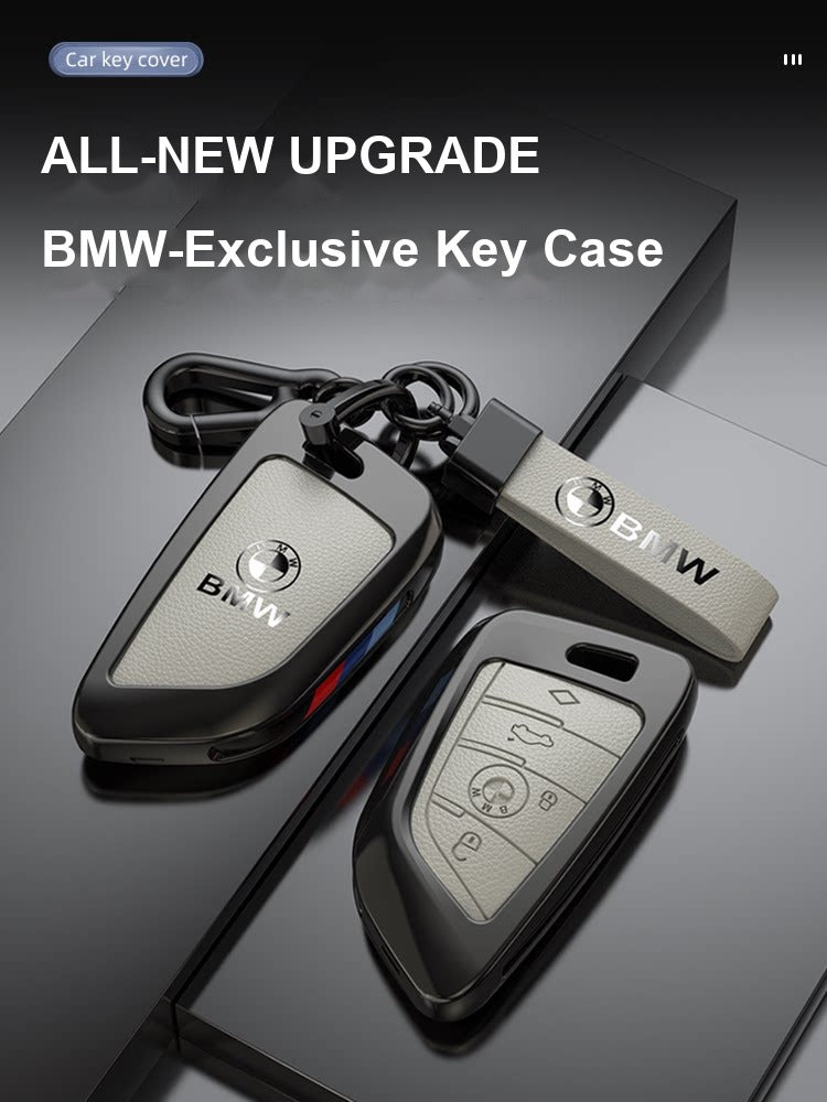 BMW Leather Key Fob Case - Premium Alloy Cover with Keychain