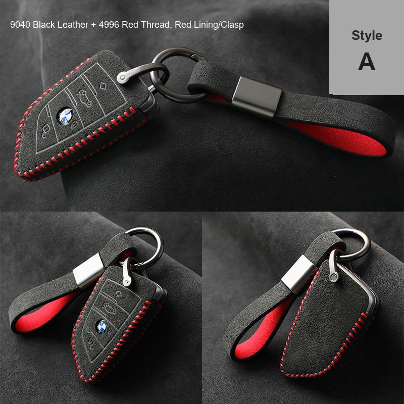 BMW key case Style A 9040 Black leather red thread