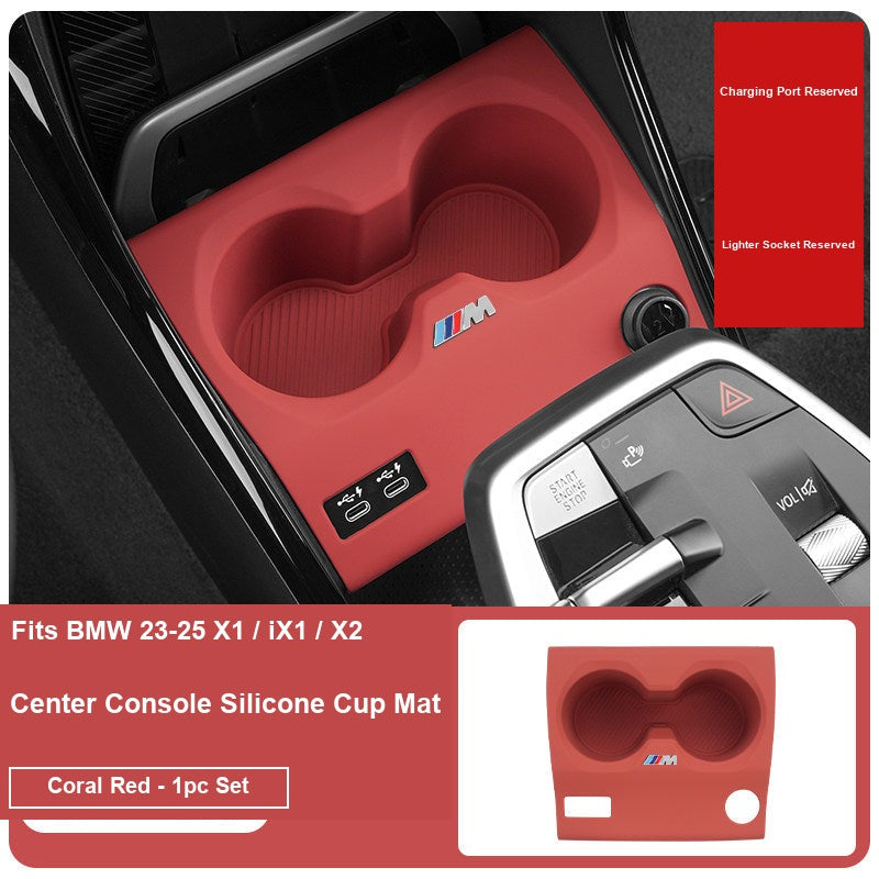 BMW X1 iX1 X2 center console silicone cup mat, Coral Red