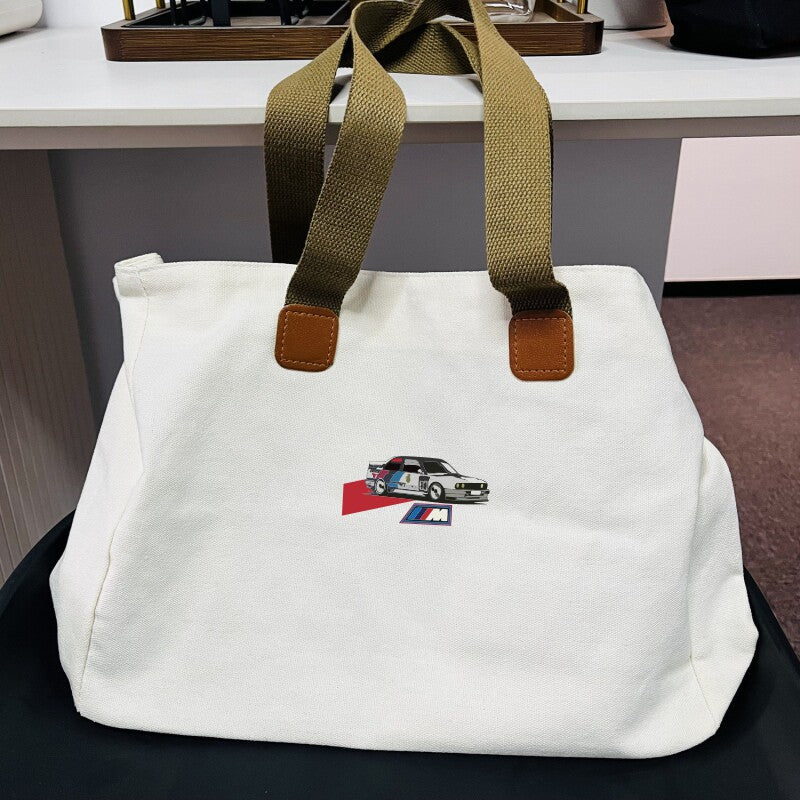 BMW canvas tote bag off-white with vintage car print
