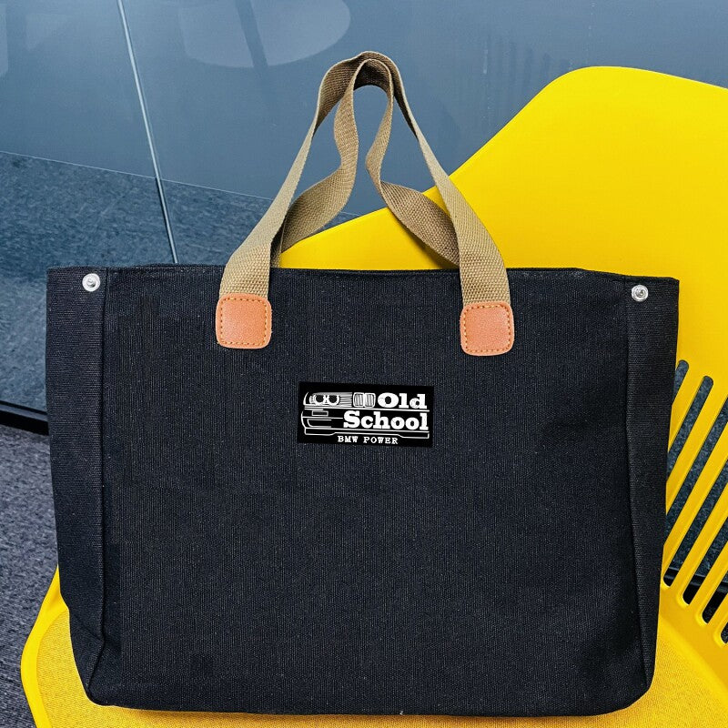 BMW canvas tote bag black with Old School patch