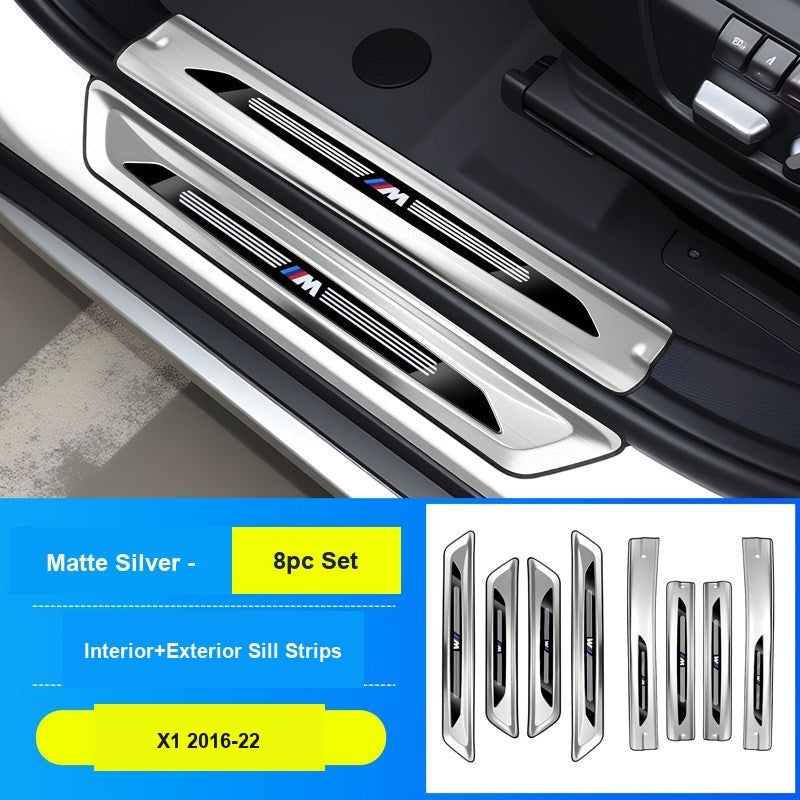 BMW 2016-2022 X1 Door Sill Strip - 8-Piece (Interior + Exterior) - Silver Stainless Steel Scuff Plate Guard