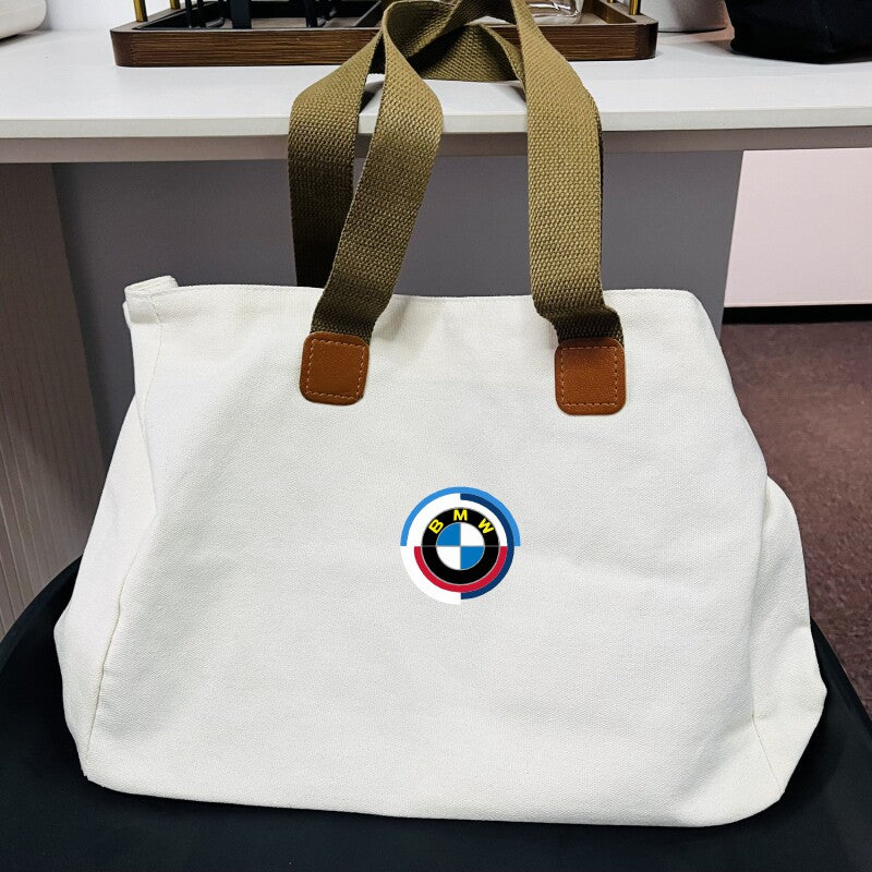 BMW canvas tote bag off-white with vintage race car print
