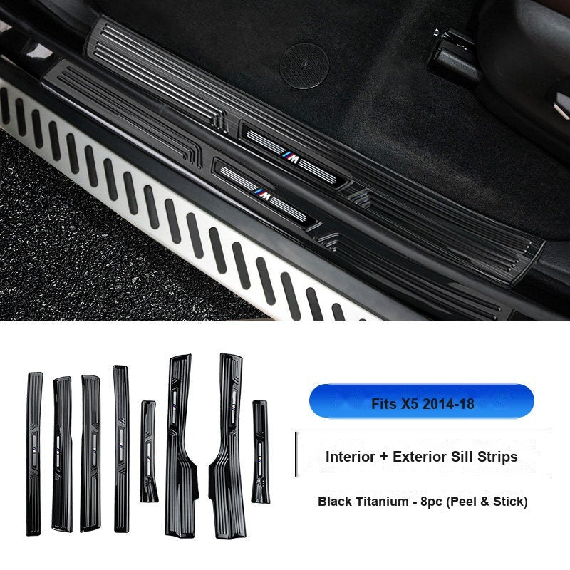 BMW 2014-2018 X5 Door Sill Strip - 8-Piece (Interior + Exterior) - Black Titanium Stainless Steel Scuff Plate Guard