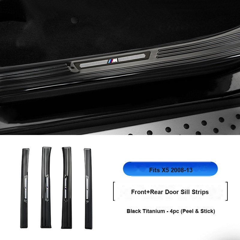 BMW 2008-2013 X5 Door Sill Strip - 4-Piece (Interior Only) - Black Titanium Stainless Steel Scuff Plate Guard