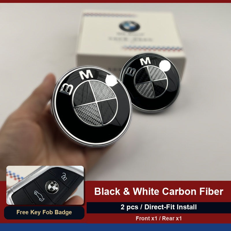 BMW carbon fiber front and rear badge set of two with packaging box