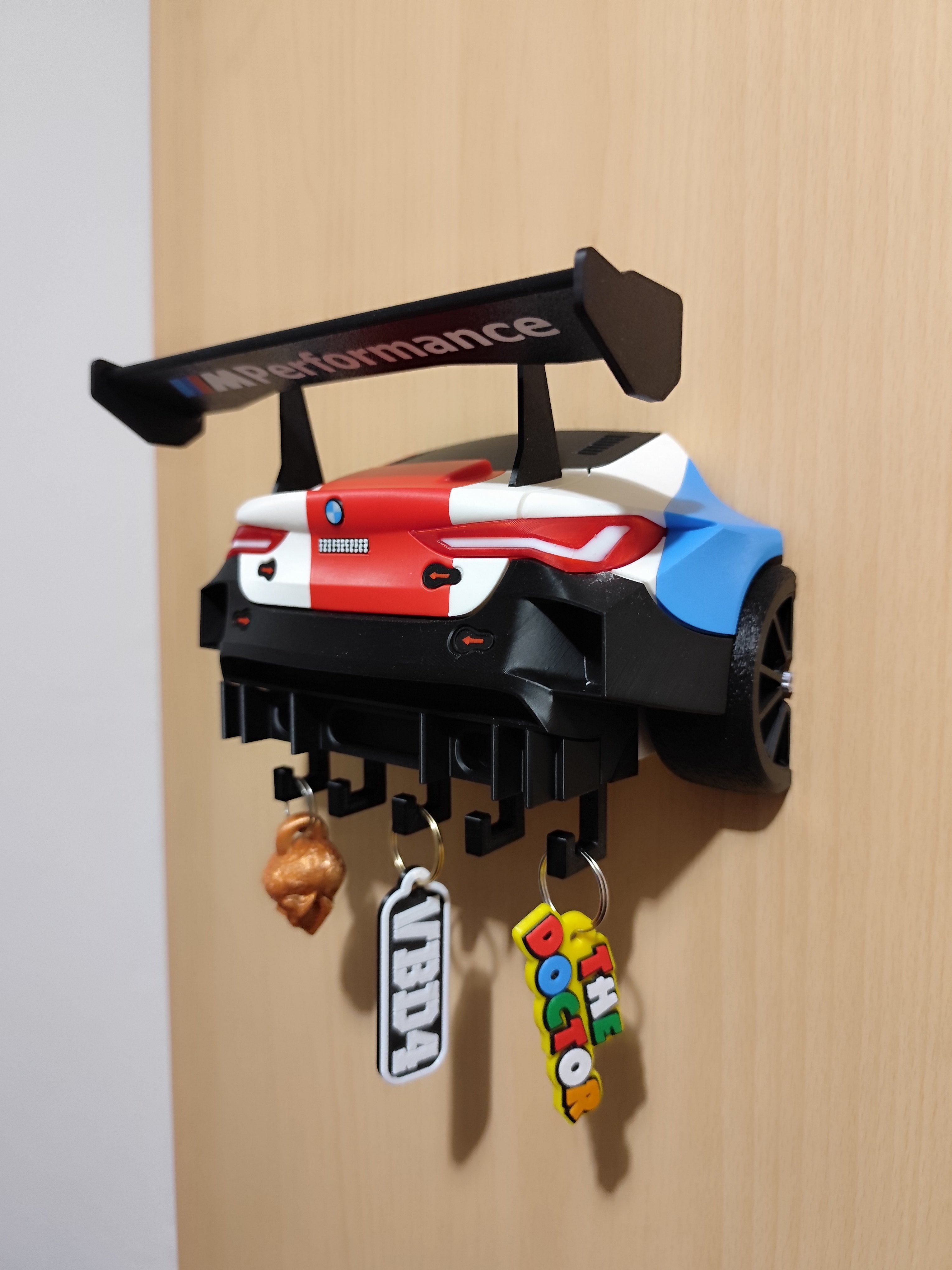 BMW M4 GT3 tricolor 3D wall key hook with M Performance wing