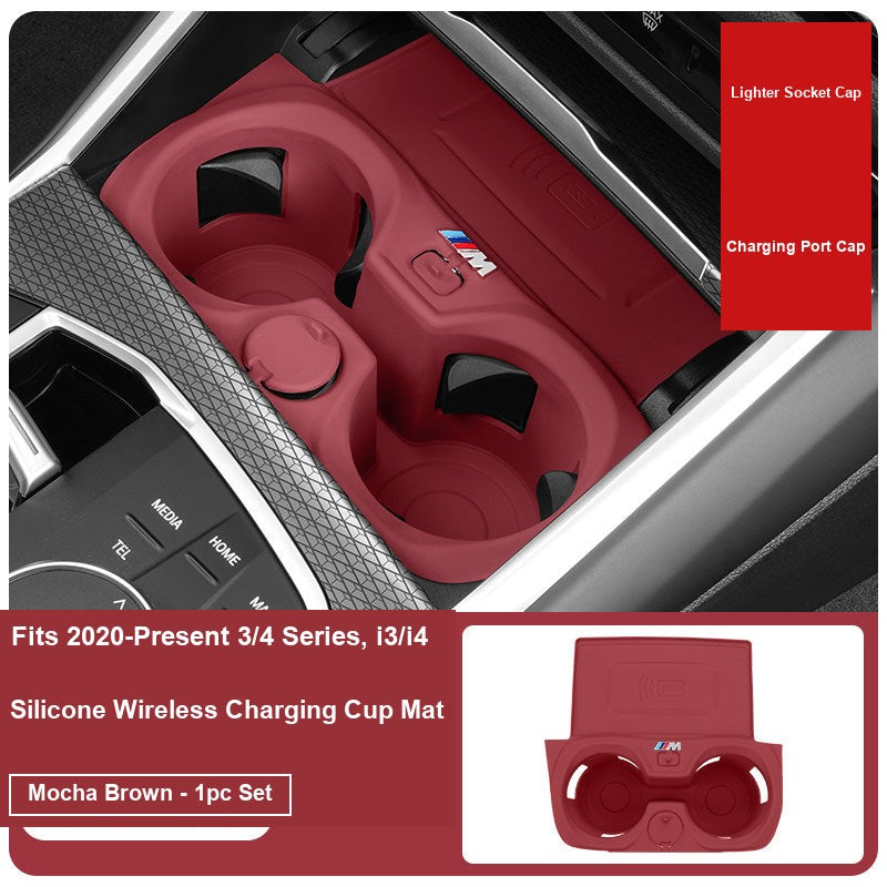 BMW 3 4 Series i3 i4 wireless charging cup mat, Mocha Brown