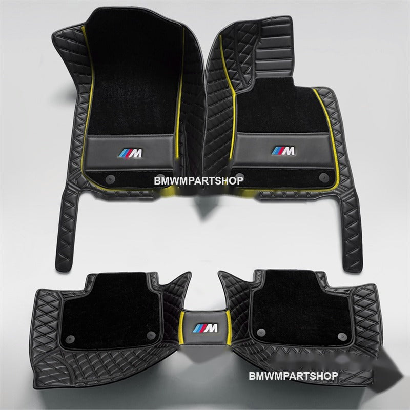 BMW luxury double-layer leather floor mats, black and yellow