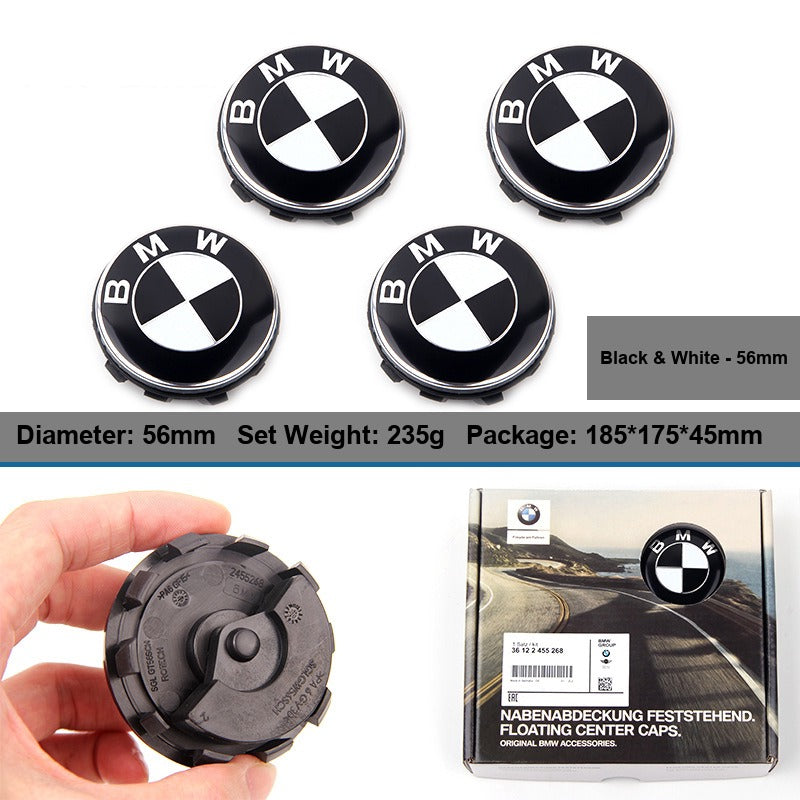 BMW floating center caps 56mm Black and White