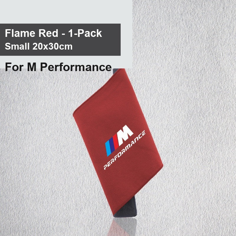 BMW car wash towel - Entering one M Performance flame red trumpet sitting