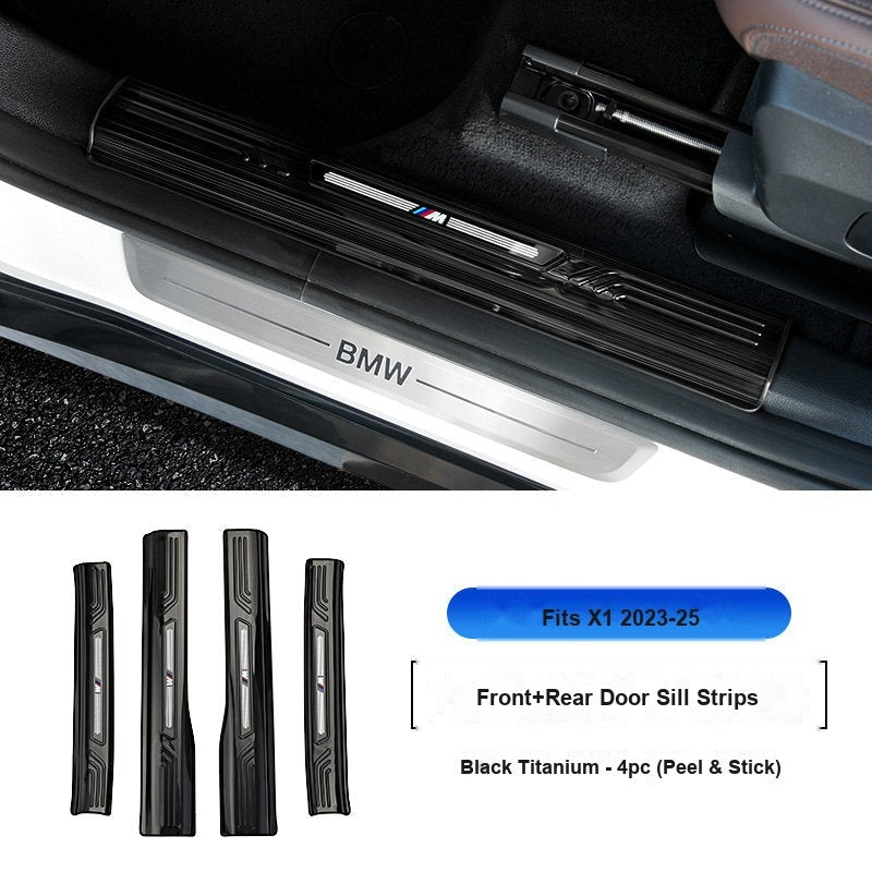 BMW 2023-2026 X1 Door Sill Strip - 4-Piece (Interior Only) - Black Titanium Stainless Steel Scuff Plate Guard
