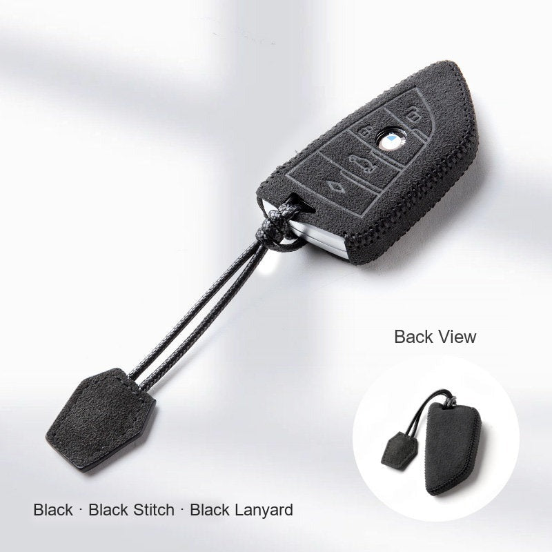 BMW Alcantara Key Fob Case - Style 5 - Black / Black Stitch