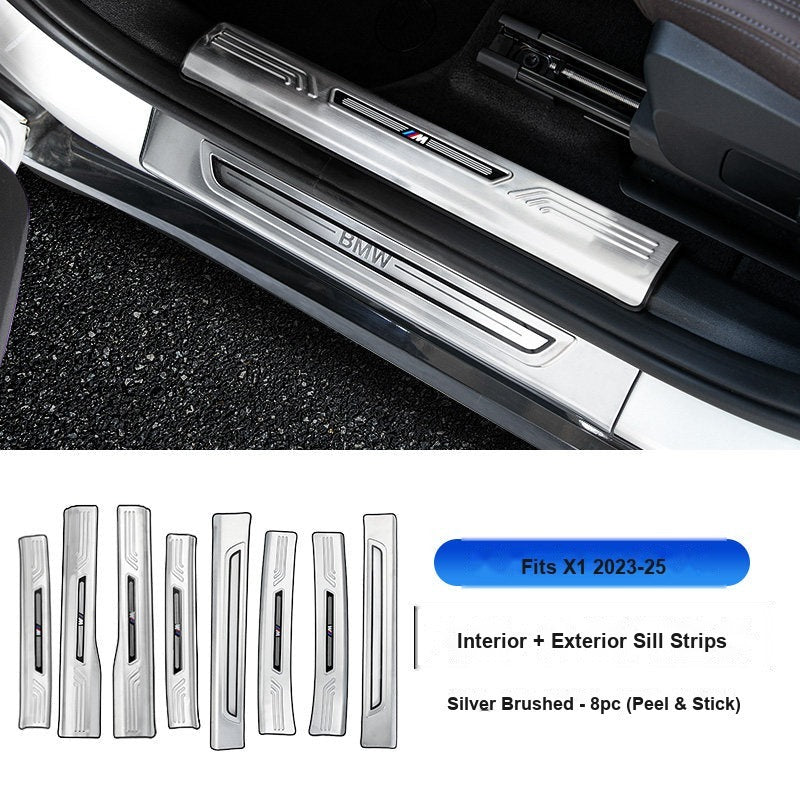 BMW 2023-2026 X1 Door Sill Strip - 8-Piece (Interior + Exterior) - Silver Stainless Steel Scuff Plate Guard