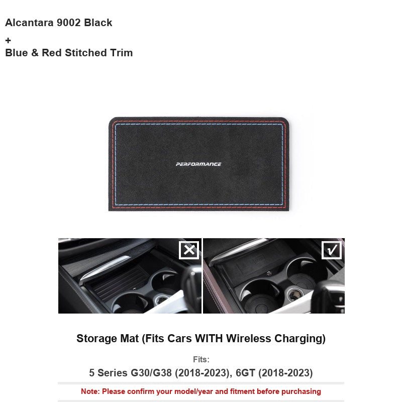 BMW Alcantara black storage mat for wireless charging console