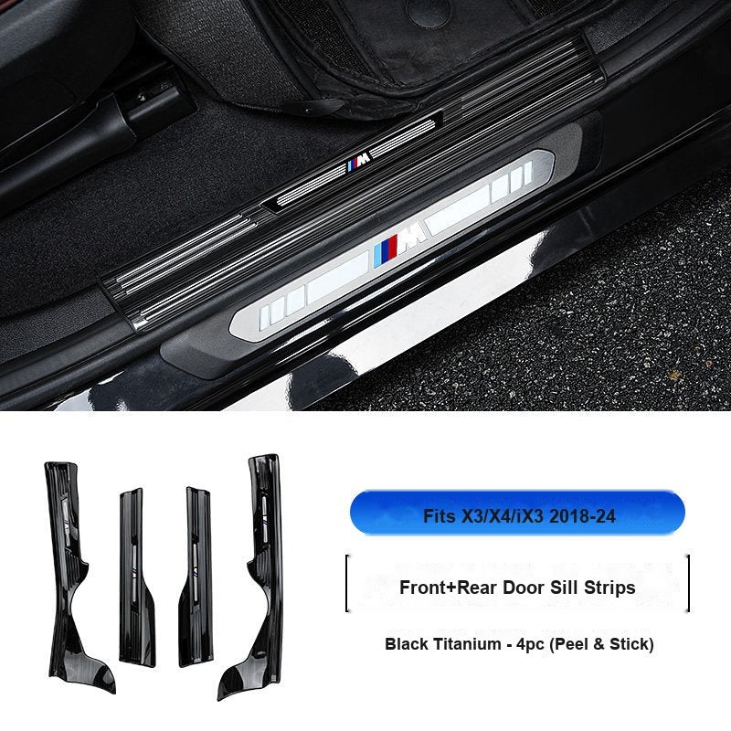 BMW 2018-2024 X3 & iX3 Door Sill Strip - 4-Piece (Interior Only) - Black Titanium Stainless Steel Scuff Plate Guard