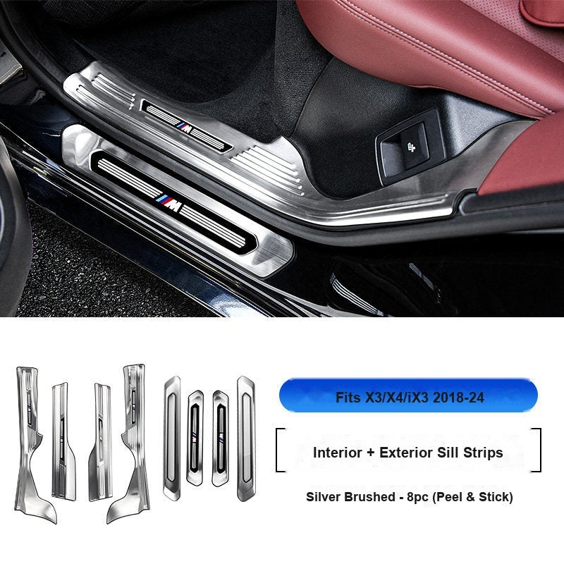 BMW 2018-2024 X3 & iX3 Door Sill Strip - 8-Piece (Interior + Exterior) - Silver Stainless Steel Scuff Plate Guard