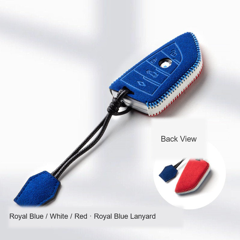 BMW Alcantara Key Fob Case - Style 2 - Royal Blue / White / Red