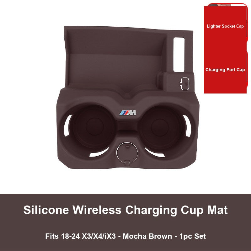BMW X3 X4 iX3 wireless charging cup mat, Mocha Brown, top view