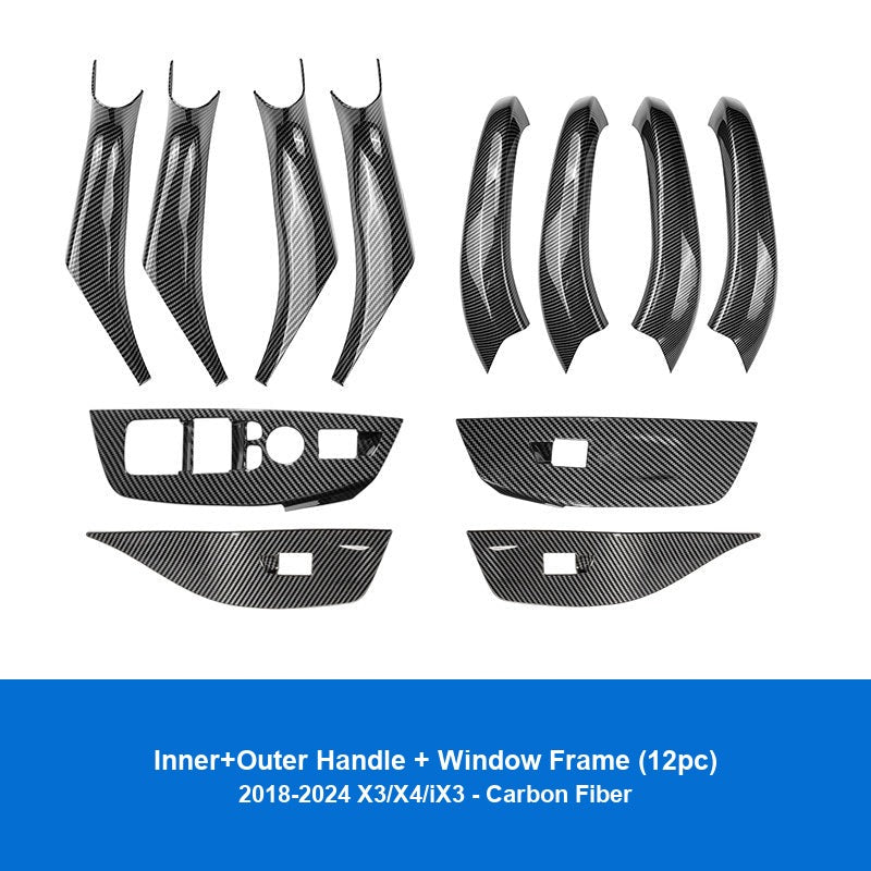 BMW door handle cover - 2018-2024 X3X4 iX3 [Inner + Outer Handle + Window Lift Button] Carbon Fiber Pattern 12-Piece Set