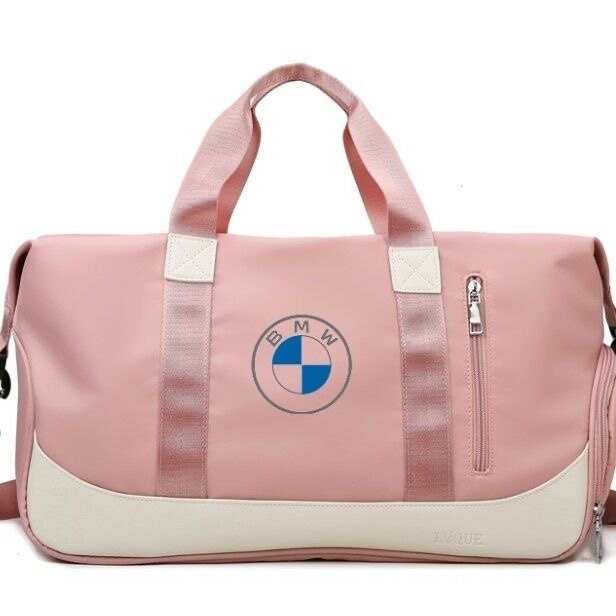 BMW sports travel bag, pink, front view