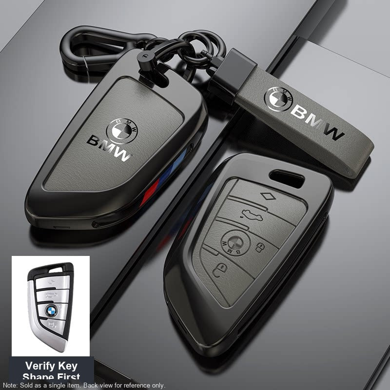 BMW Leather Key Fob Case - Style A, Meteorite Grey, Bracelet Buckle