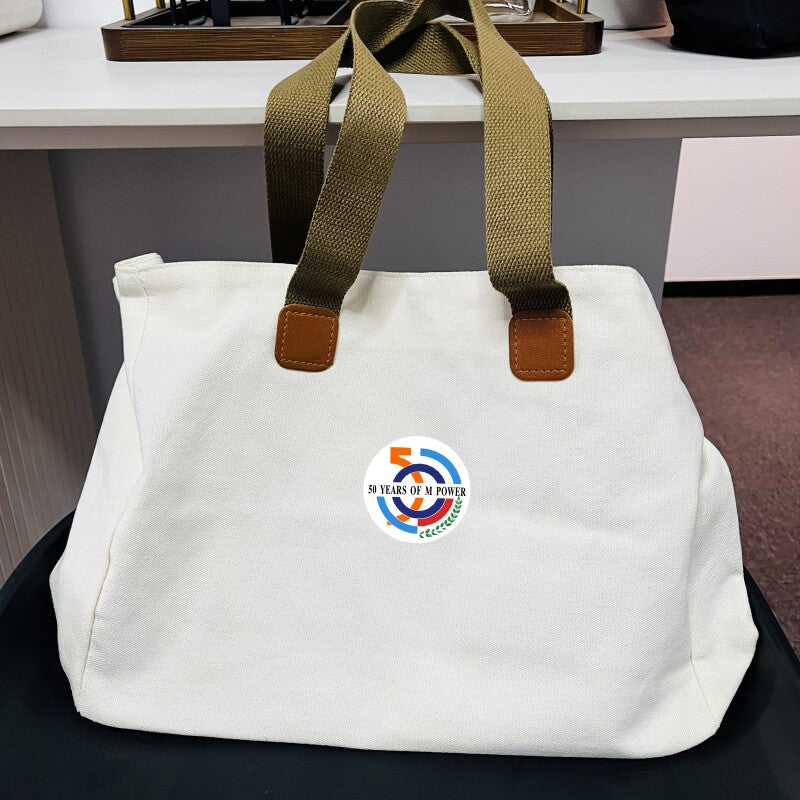BMW canvas tote bag off-white with BMW roundel racing patch