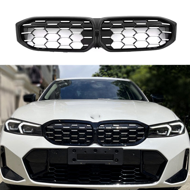 BMW Kidney Grille - Gloss Black Front Grille, G20 3 Series LCI (2023-25) - Diamond Mesh Style