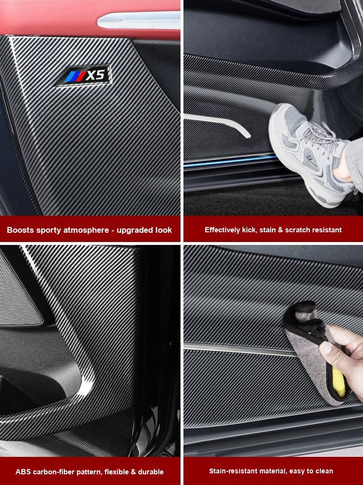 BMW Door Anti-Kick Pad - ABS Carbon Fiber Pattern, Stain-Resistant Material