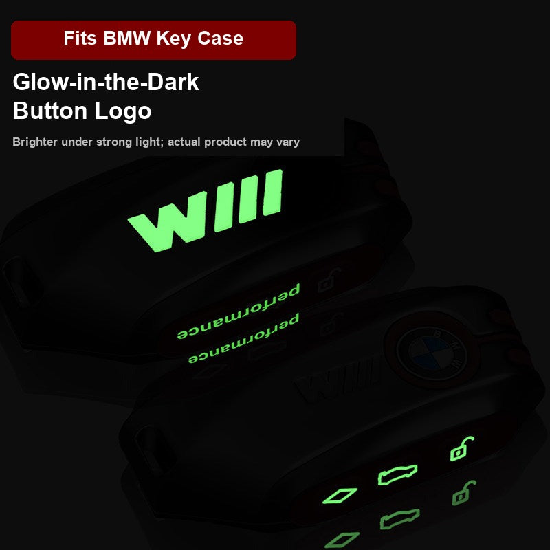BMW key fob case with glow-in-the-dark button logo