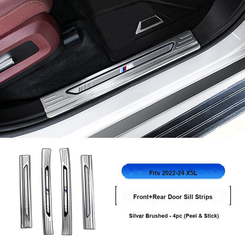 BMW 2022-2026 X5L (China Long Wheelbase) Door Sill Strip - 4-Piece (Interior Only) - Silver Stainless Steel Scuff Plate Guard
