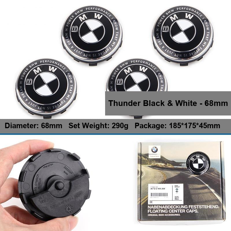 BMW floating center caps 68mm Thunder Black and White