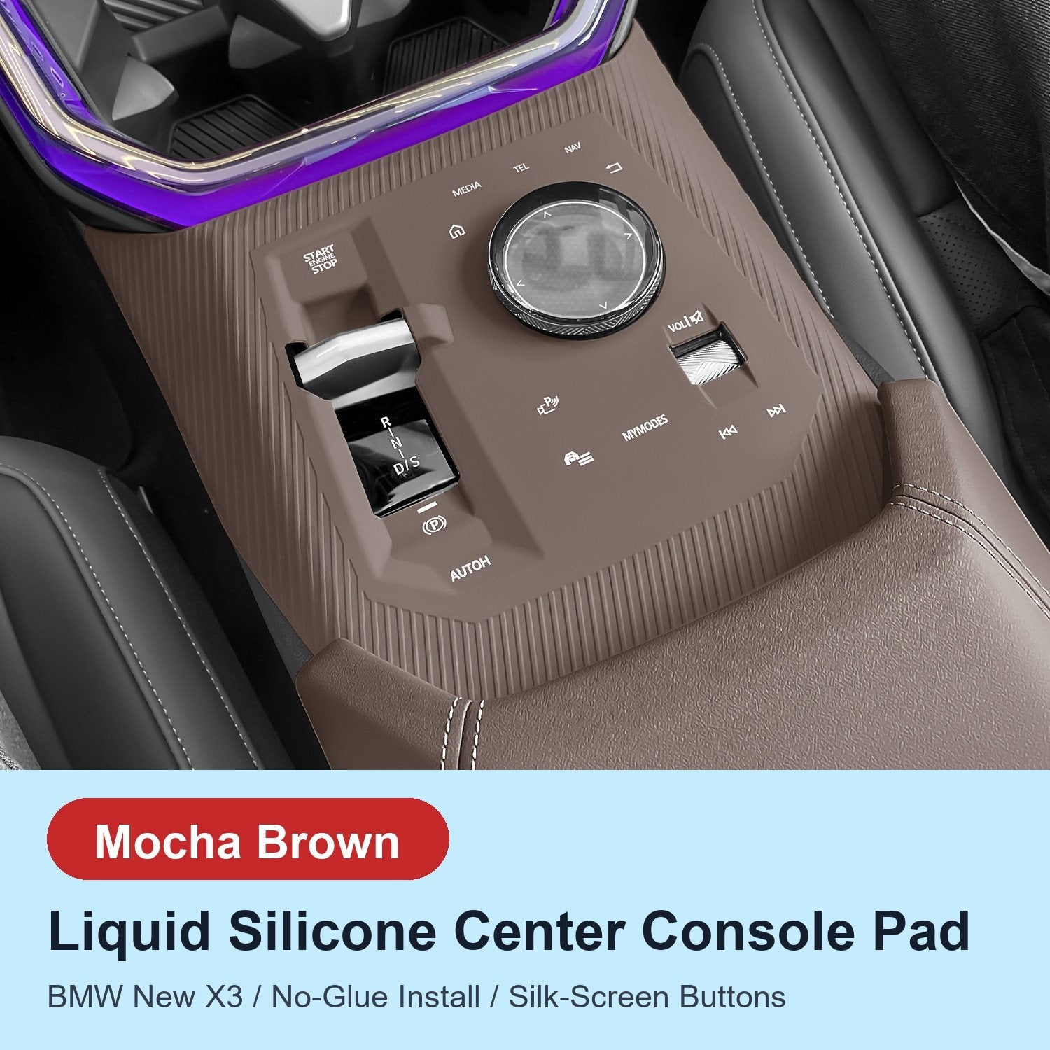 BMW center console silicone pad - X3 New Gen (2025-2026) - Mocha Brown
