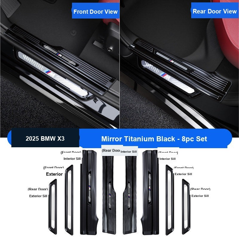 BMW 2025-2026 X3 Door Sill Strip - 8-Piece (Interior + Exterior) - Black Titanium Stainless Steel Scuff Plate Guard