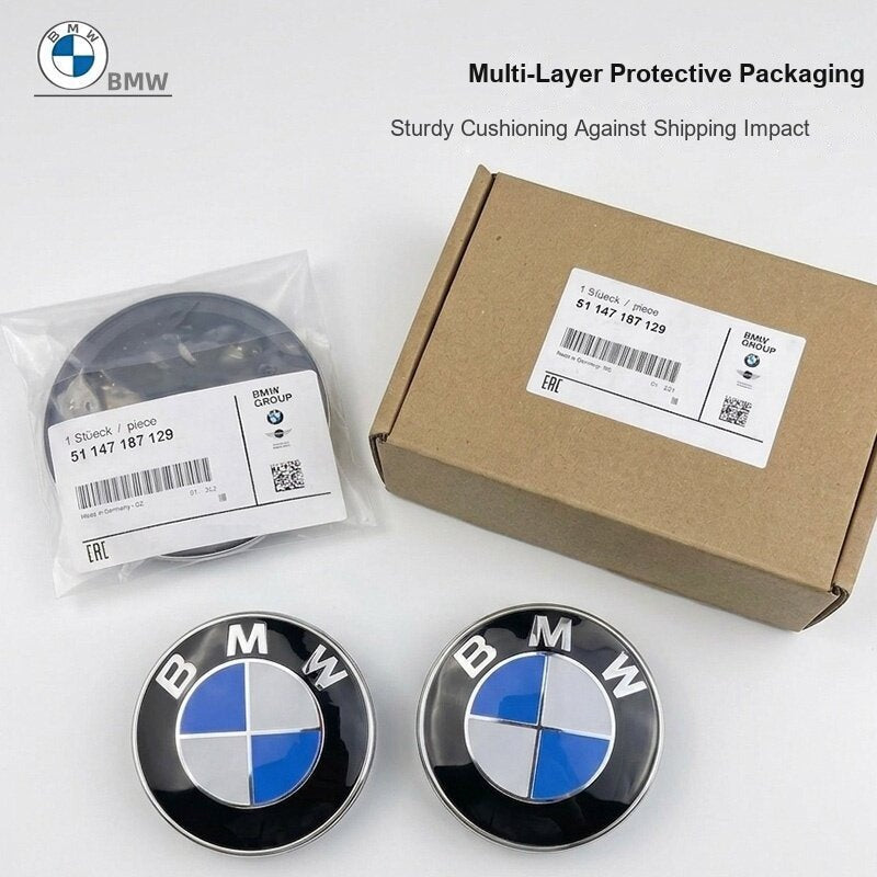 BMW badge multi-layer protective packaging