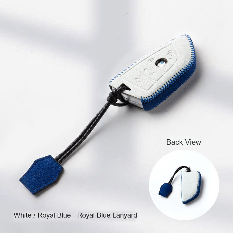 BMW Alcantara Key Fob Case - Style 18 - White / Royal Blue
