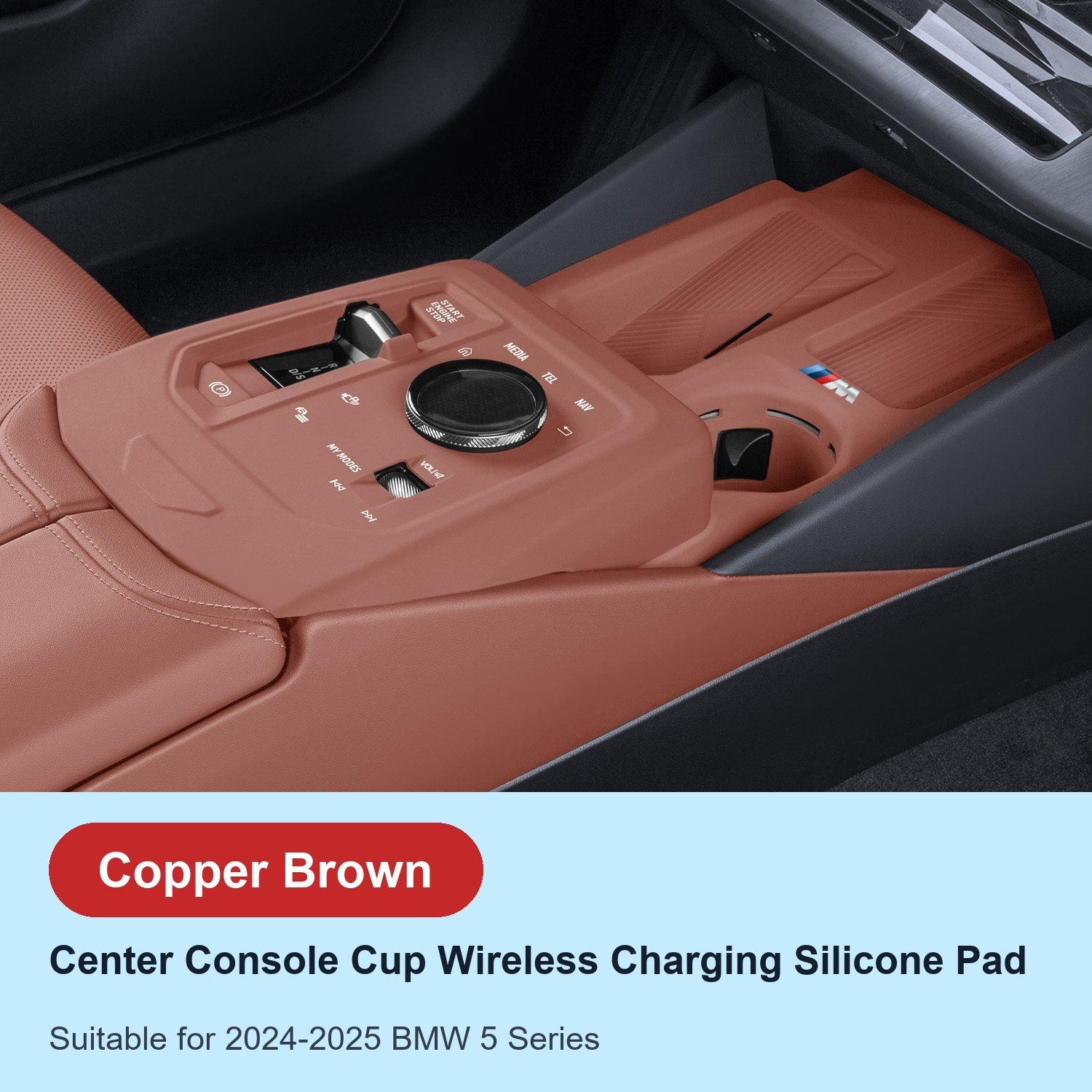 BMW center console silicone pad - i5 5 Series (2024-2026) - Copper Brown