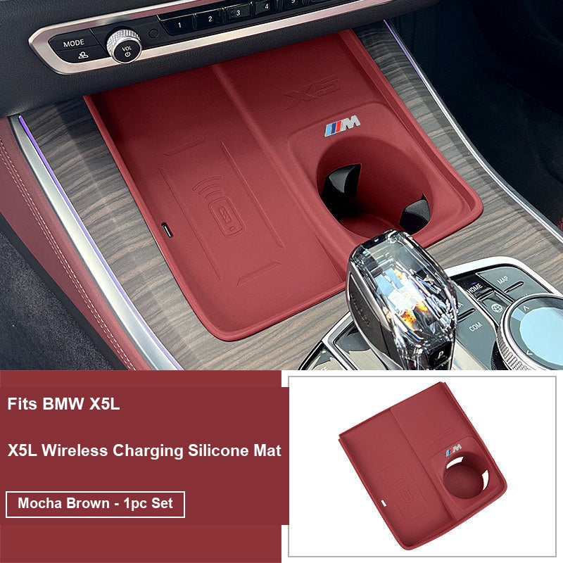 BMW X5L wireless charging silicone mat, Mocha Brown