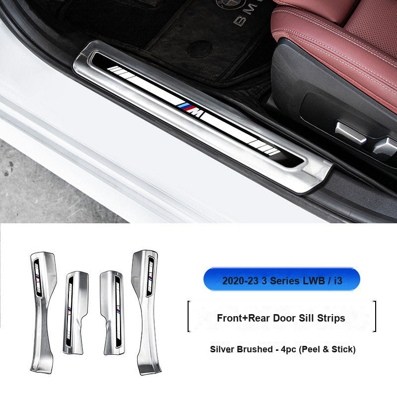 BMW 2020-2026 3 Series Long Wheelbase (i3) Door Sill Strip - 4-Piece (Interior Only) - Silver Stainless Steel Scuff Plate Guard