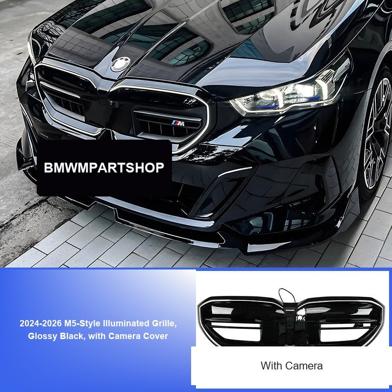 BMW 5 Series Grille - 2024-2026 M5-Style Illuminated Grille, Glossy Black, with Camera Cover