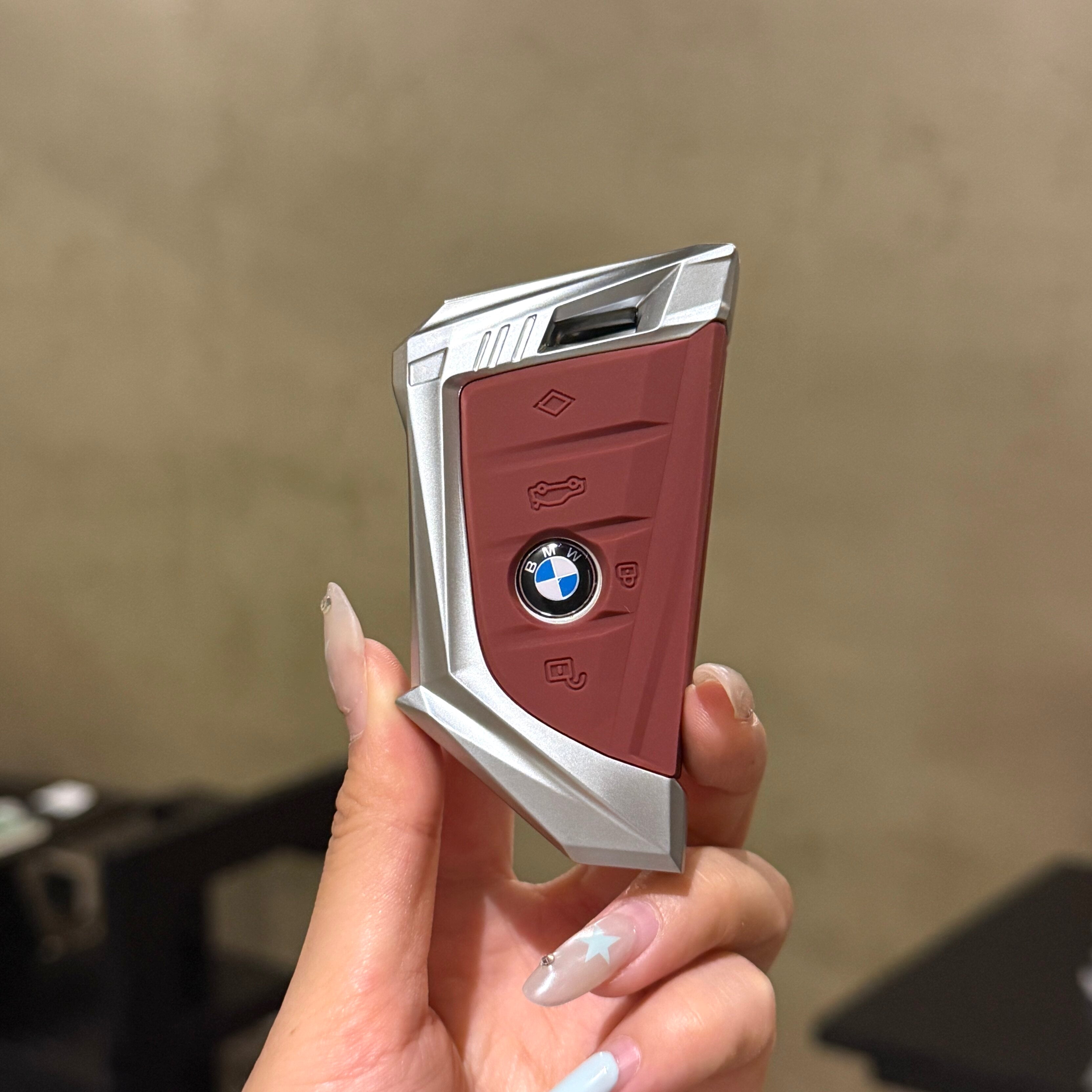 BMW Smart Key Fob Case - Style A, Silver Shell / Red Interior, Shell Only