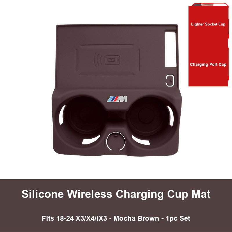 BMW X3 X4 iX3 wireless charging cup mat, Mocha Brown, product photo