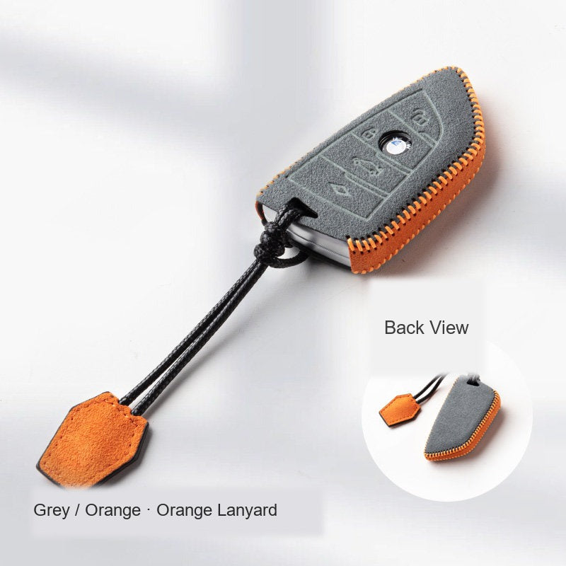 BMW Alcantara Key Fob Case - Style 23 - Grey / Orange