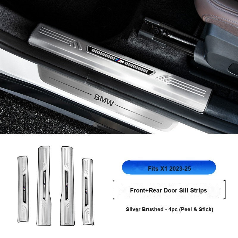 BMW 2023-2026 X1 Door Sill Strip - 4-Piece (Interior Only) - Silver Stainless Steel Scuff Plate Guard