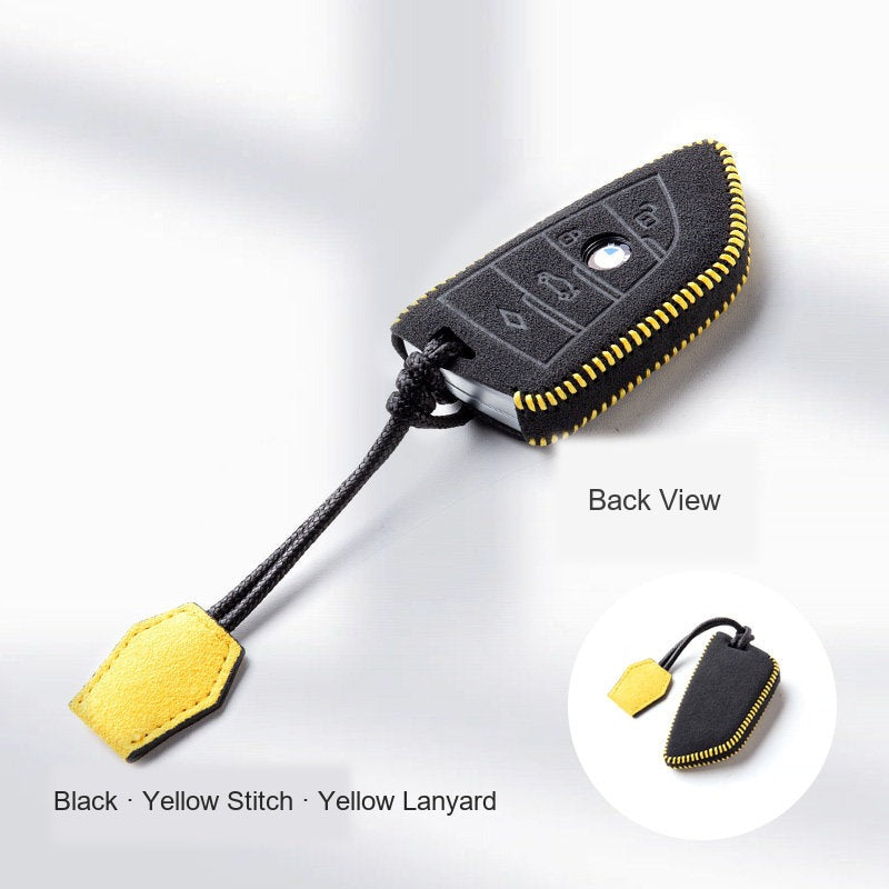 BMW Alcantara Key Fob Case - Style 13 - Black / Yellow Stitch
