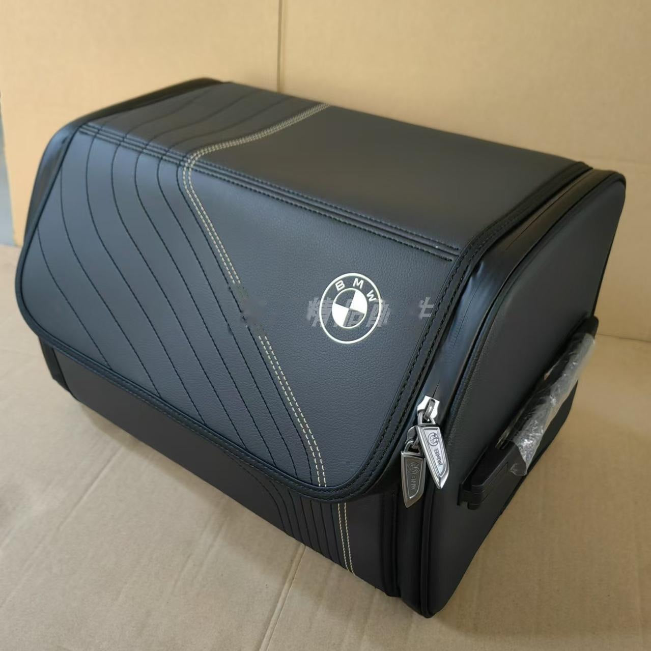 BMW foldable leather trunk storage box - Gold Label - Black Thread Stitching - cargo organizer for X3 X5